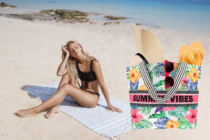 V2 TORBA PLAŻOWA SUMMER VIBES ZAPINANA SHOPPER TOREBKA NA PLAŻĘ PIKNIK MIX