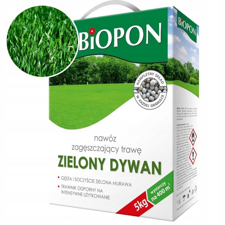 NAWÓZ ZAGĘSZCZAJĄCY TRAWĘ ZIELONY DYWAN Biopon 5kg
