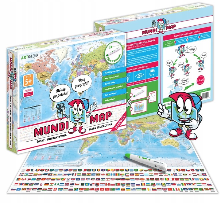 INTERAKTYWNA MAPA ŚWIATA Z PENEM / PIÓREM MUNDIMAP GRY EDUKACJA ARTGLOB