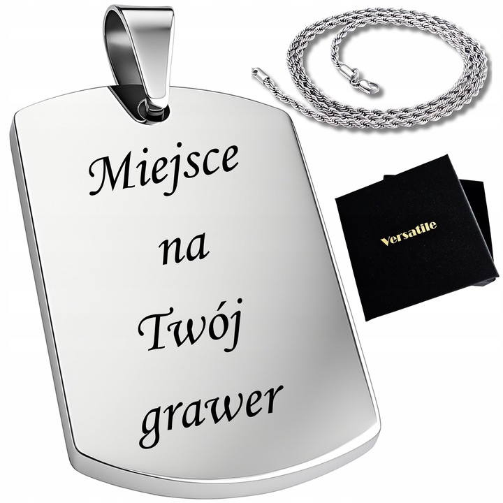 ZESTAW Srebrny nieśmiertelnik z grawerunkiem + łańcuszek srebrny 55cm WZORY