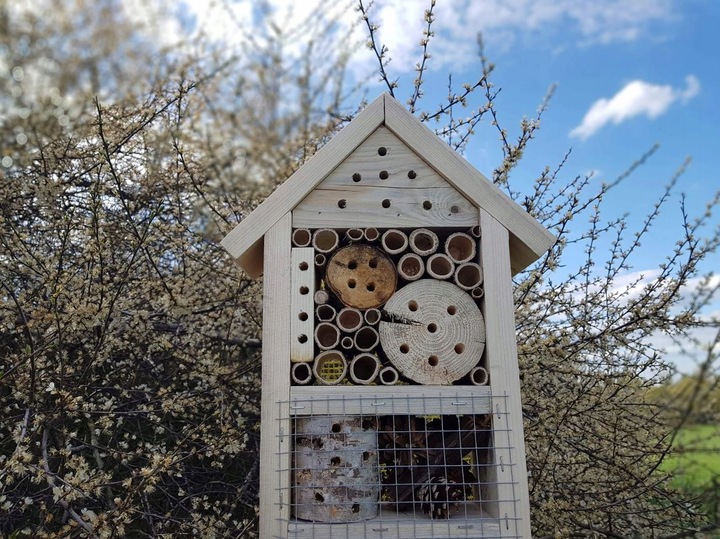 BUDKA LĘGOWA DOMEK HOTEL MOTYLI Z KORĄ + KLOCEK DLA OWADÓW TRAPEZ Z DREWNA