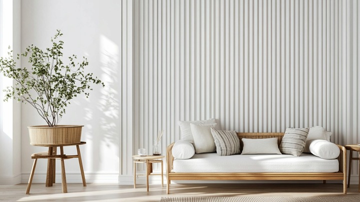 LAMELE NA BIAŁEJ PŁYCIE 46x275 ŚCIENNE PANEL AKUSTYCZNE DĄB NATURALNY WOTAN