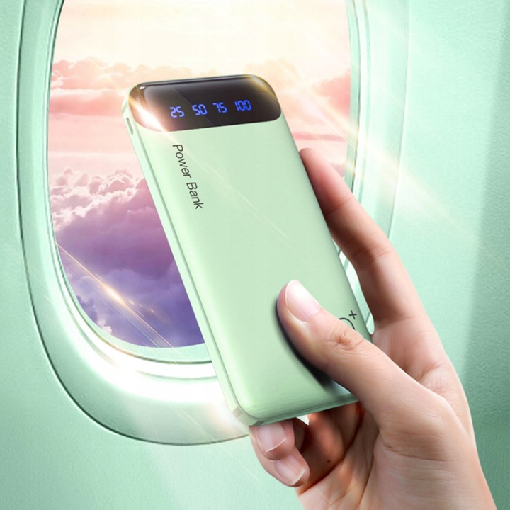 POWERBANK 10000mAh 2,4A 2×USB/USB-C SZYBKI WYDAJNY POWER BANK LED ZIELONY