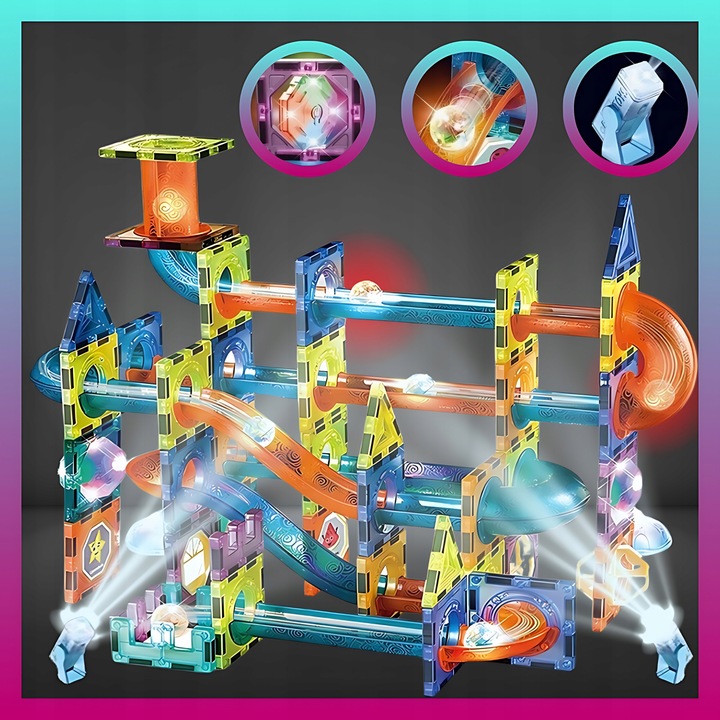 Klocki MAGNETYCZNE KONSTRUKCYJNE świecący tor 110 el 3D MAGNETIC Edukacyjne