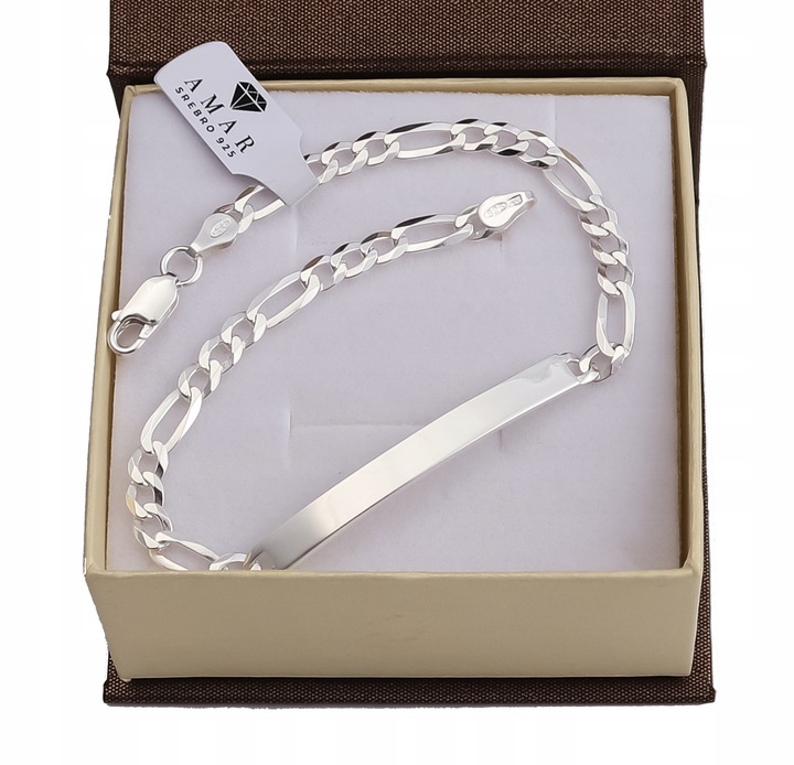 SREBRNA PEŁNA BRANSOLETKA MĘSKA FIGARO Z BLASZKĄ PR. 925 + GRAWER GRATIS