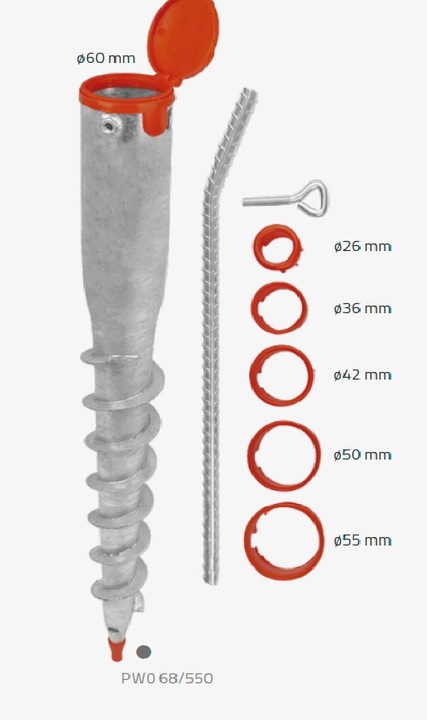 Podstawa słupa wkręcana do ziemi uniwersalna 68x550x1,8 Świder Kotwa