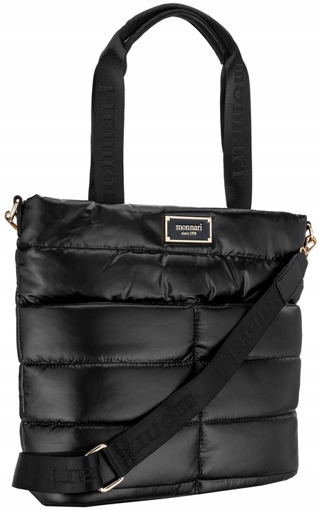 TOREBKA MONNARI Czarna SHOPPER BAG Listonoszka PIKOWANA NA RAMIĘ PASEK