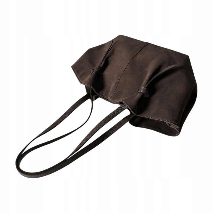 Czekoladowa torebka zamszowa shopper brąz SKÓRA ZAMSZ NATURALNY Vera Pelle