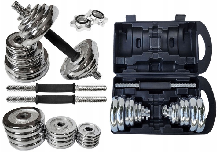 Hantle żeliwne regulowane w walizce 2x10 kg CHROMOWANE zestaw 20kg gryfy