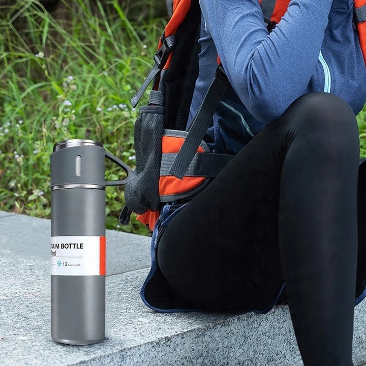 ELEGANCKI TERMOS PRÓŻNIOWY Z KUBKIEM PREZENT DLA MĘŻCZYZNY 3 KUBKI + TORBA