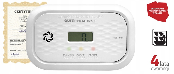 Markowy czujnik tlenku węgla EURA certyfikowany w CNBOP, rok produkcji 2025