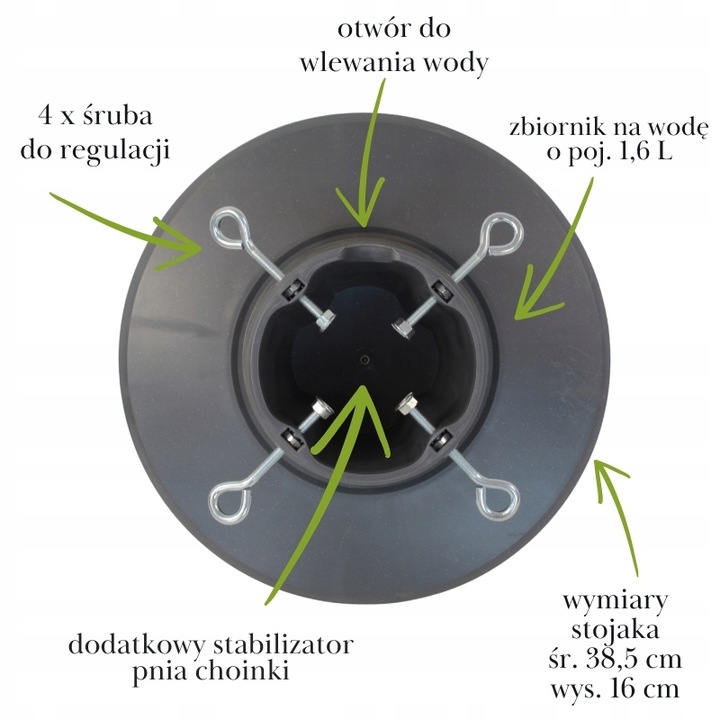Stojak pod choinkę SREBRNY szary POJEMNIK na wodę 2,1m STABILNY plastik