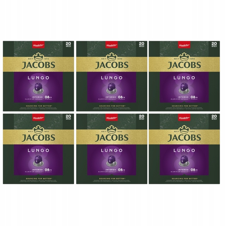 Kapsułki Jacobs Lungo 8 do Nespresso(r)*, 120 kapsułek, 6x 20 szt
