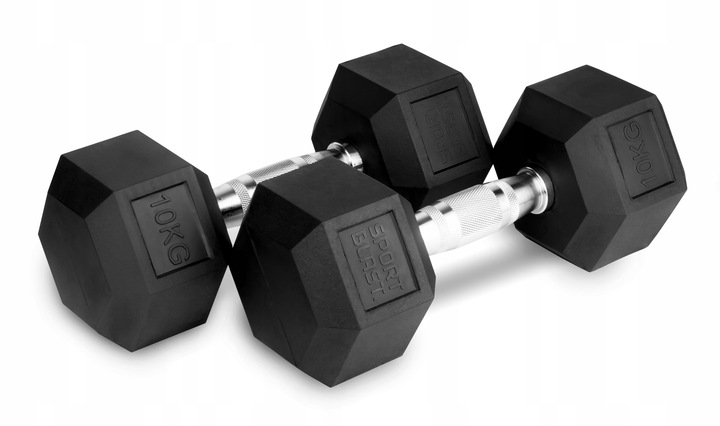 Hantle stałe 2x10kg żeliwne gumowane ZESTAW 20kg HEX do treningu SOLIDNE