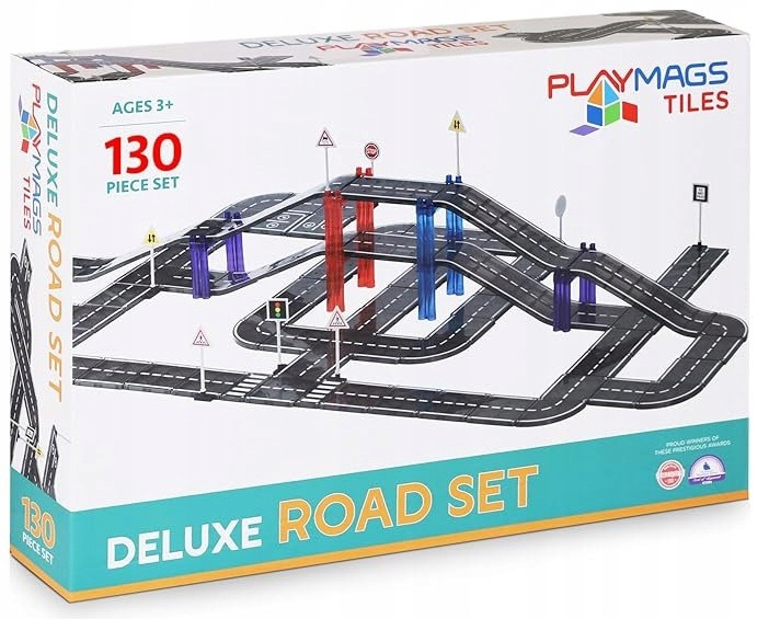 PLAYMAGS KLOCKI MAGNETYCZNE TOR SAMOCHODOWY DROGA 130 ELEMENTÓW