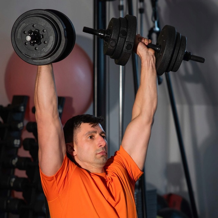 Hantle regulowane bitumiczne zestaw hantli ćwiczeń 2x15kg gryf+ kettle 30kg