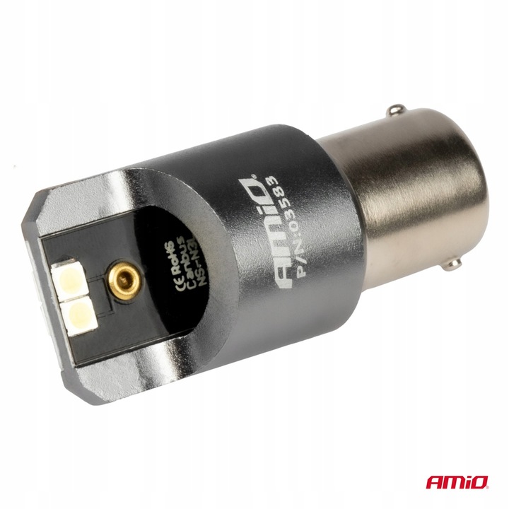 Żarówki LED CANBUS seria PRO BA15S P21W 4x3030 SMD White 12V 24V AMIO-03583