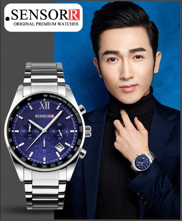 ORYGINALNY ZEGAREK MĘSKI WSKAZÓWKOWY SENSORR NA BRANSOLECIE STAL 304