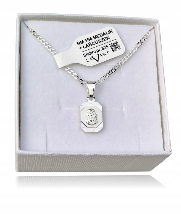 Łańcuszek Srebrny Medalik Komunijny Matka Boska na Komunię na Chrzest