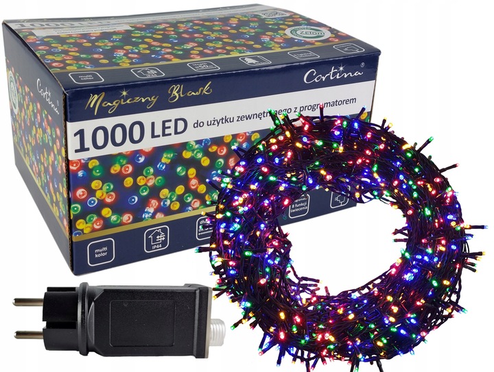 LAMPKI CHOINKOWE 1000 LED TIMER ATEST 51,5M MULTI WIELOKOLOROWE PROGRAMY