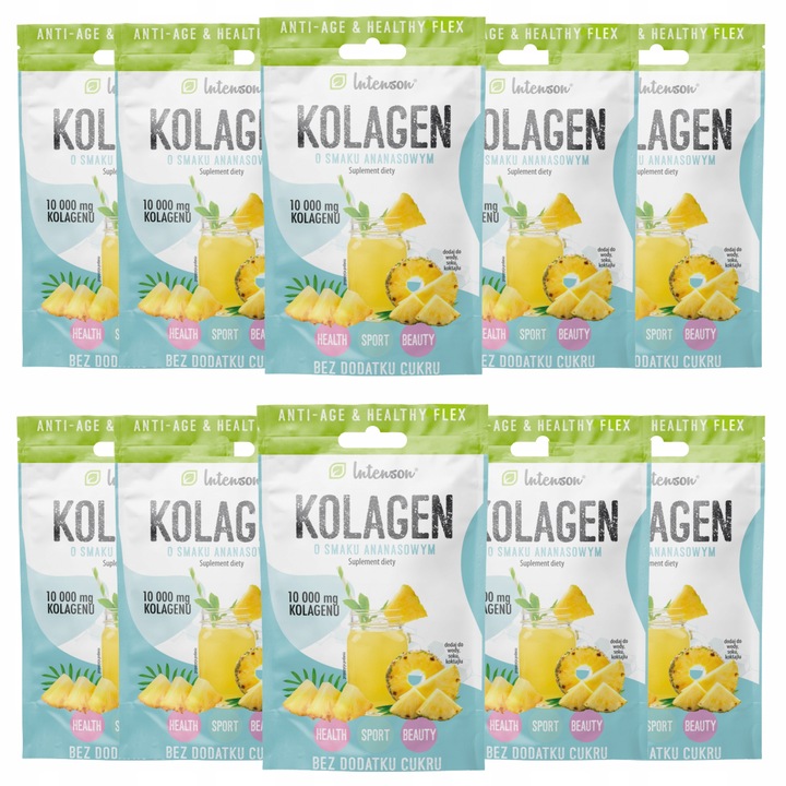 10x INTENSON KOLAGEN + KWAS HIALURONOWY + WITAMINA C do picia ananasowy