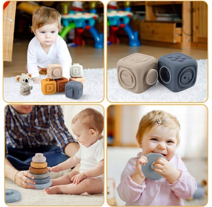 Klocki Sensoryczne Miękkie Gumowe Kreatywne Gryzaki Zestaw Wieża dla Dzieci