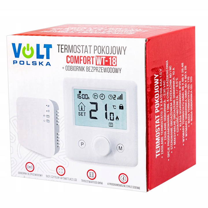Termostat radiowy bezprzewodowy pokojowy COMFORT WT-18 do pieca C.O.