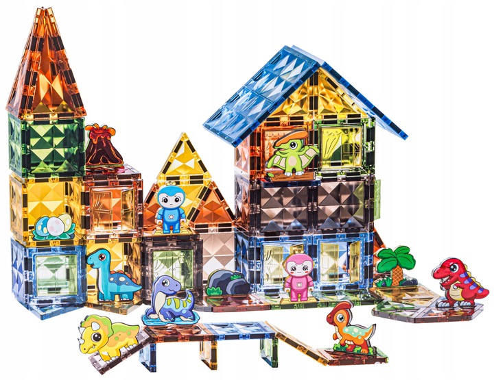 KLOCKI Kafelki KONSTRUKCYJNE MAGNETYCZNE DINOZAURY Zestaw Klocków 116 elem