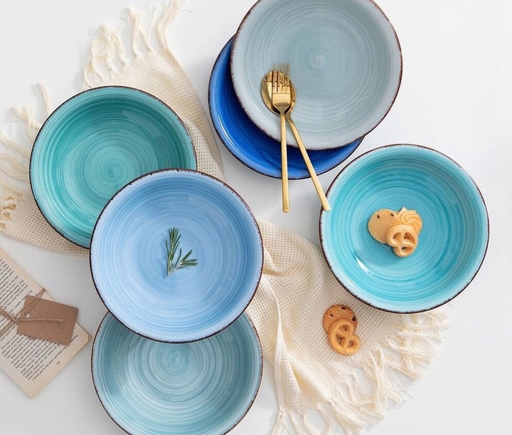 Serwis obiadowy na 6 osób zestaw talerzy ceramicznych AZURE AURA 6 os 18 el