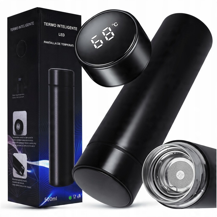 Kubek Termiczny Termos LED 500ml Duży | Butelka Na Kawę Herbatę Wyświetlacz