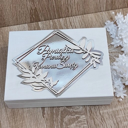 Pudełko na pieniądze prezent Pamiątka I Komunii chrzestnej dziadków aniołek