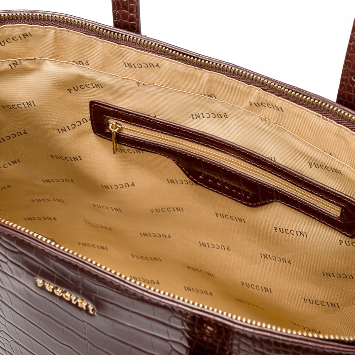 Torebka Damska Shopper Na Ramię PUCCINI Duża Mieści A4 Brązowa BML054D-2