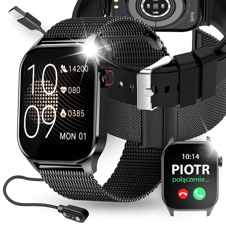 SMARTWATCH DAMSKI ZEGAREK POMIAR GLUKOZY CIŚNIENIE MENU PL ROZMOWY 2 PASKI