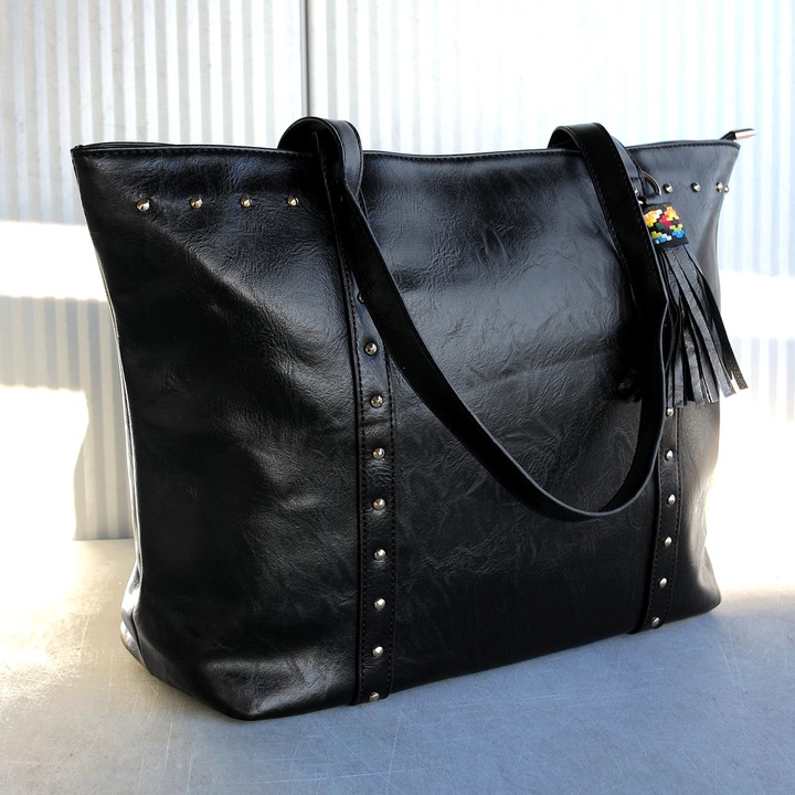 DUŻA TOREBKA TORBA DAMSKA NA RAMIĘ CZARNA MIEJSKA DO PRACY POJEMNA SHOPPER