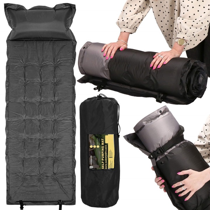 MATA SAMOPOMPUJĄCA KARIMATA TURYSTYCZNA Z PODUSZKĄ 180 cm DMUCHANA GRUBA