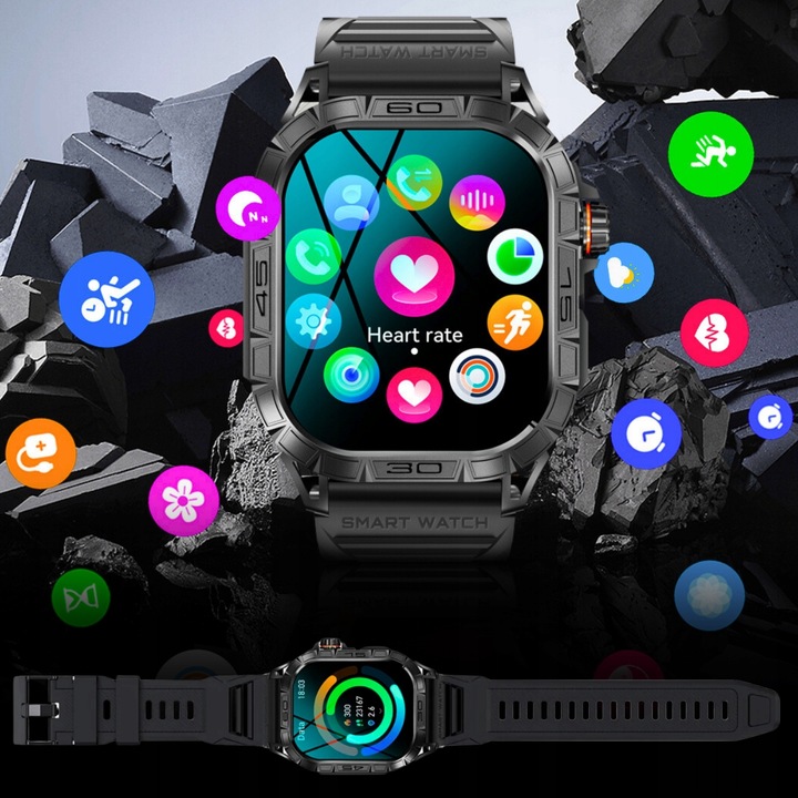 ZEGAREK SMARTWATCH MĘSKI WIELOFUNKCYJNY POMIARY ROZMOWY KROKI MENU PL