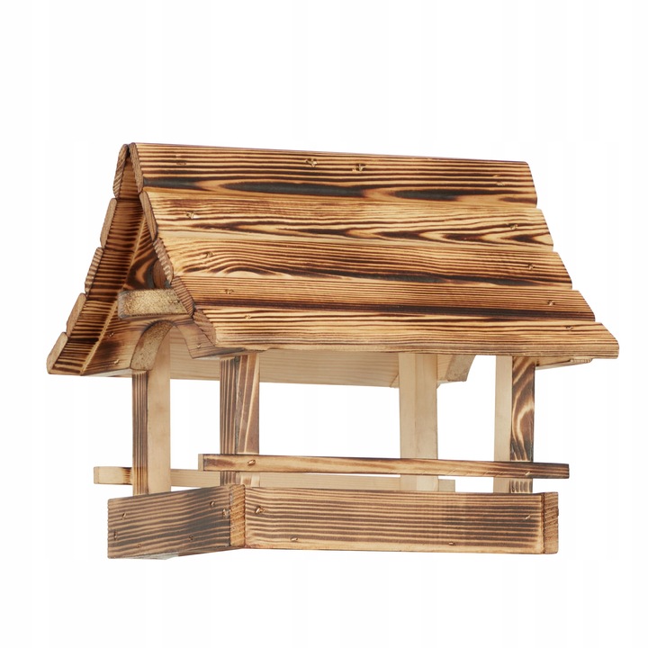 Piękny Duży Karmnik dla Ptaków Drewniany Opalany Super Jakość