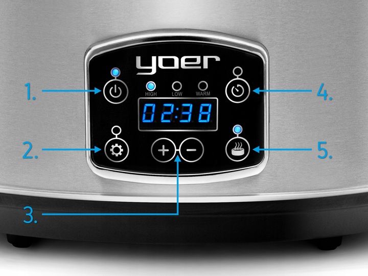 Wolnowar Slow Cooker Garnek ceramiczny 4,5L Yoer 280W INOX LCD +Programator