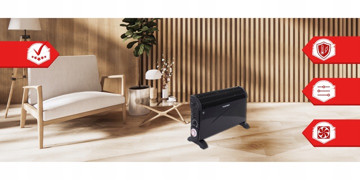 Grzejnik elektryczny konwektorowy Mocny z termostatem Turbo Timer 2000W