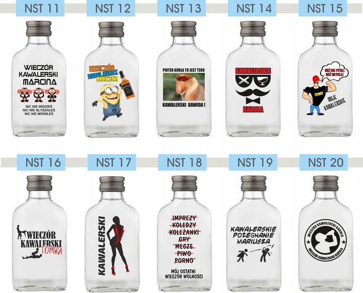 Butelka upominek na wieczór kawalerski BUTELKI Setki z nadrukiem UV napisem