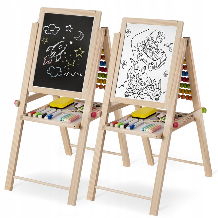 TABLICA DWUSTRONNA Z LICZYDŁEM DLA DZIECI MAGNETYCZNA KREDOWA + AKCESORIA