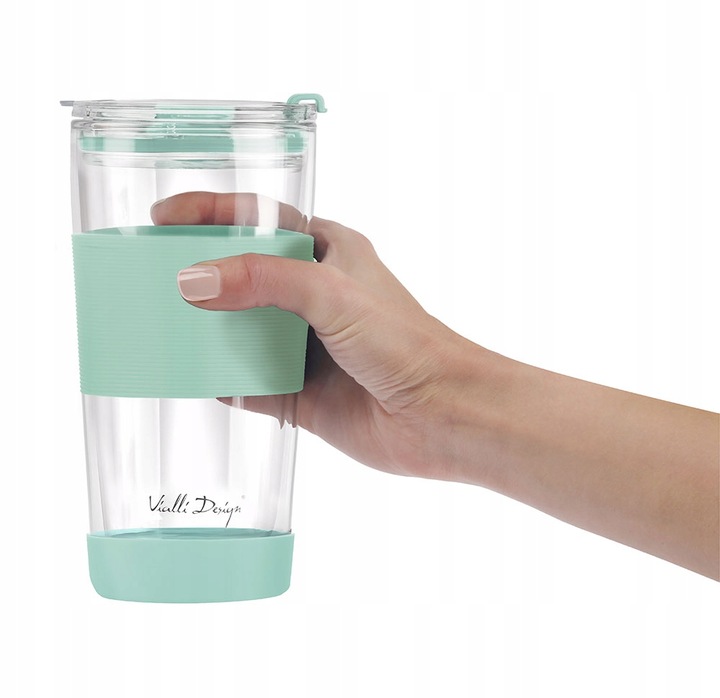 Szklany kubek do kawy ze słomką Vialli Design FUORI 600ml 30428 (miętowy)