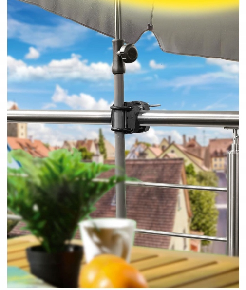 UCHWYT NA PARASOL BALKONOWY NA BALKON DO BARIERKI METAL DUŻY REGULOWANY XXL