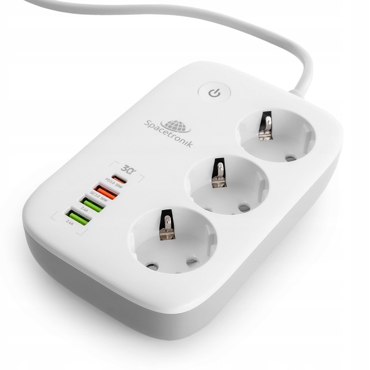 Listwa Zasilająca SMART WiFi Tuya Przedłużacz 3 AC 4 USB 2m Spacetronik