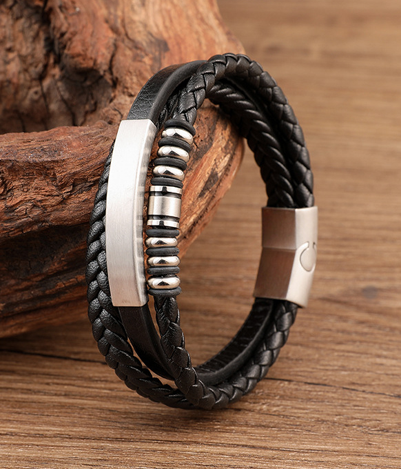 Bransoletka OJCA syna męska skórzana KOLUSZKA srebrne z grawerem PREZENT