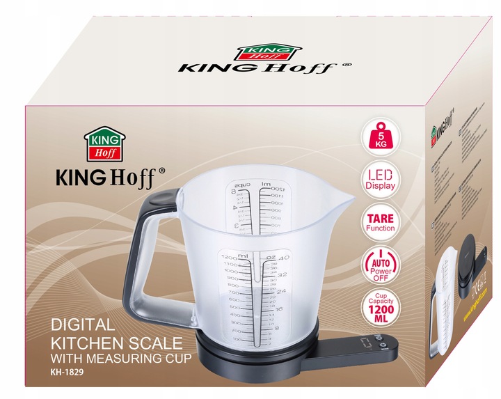 Elektroniczna waga kuchenna z KUBKIEM 1200ml 1g / 5kg KINGHOFF KH-1829