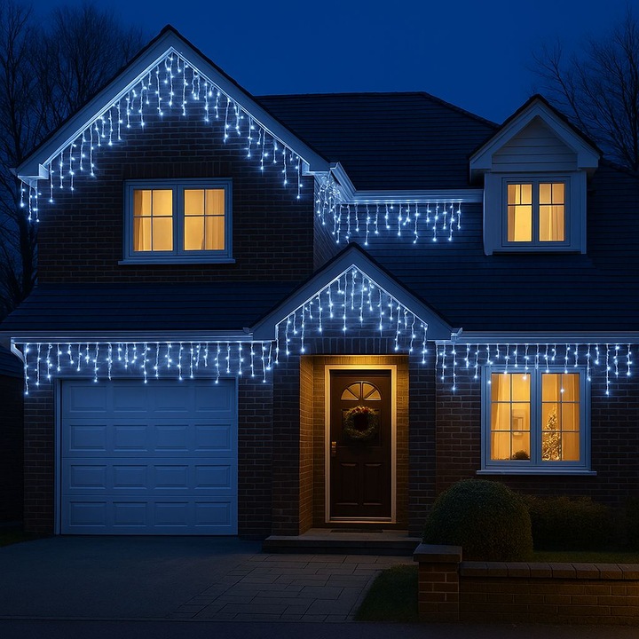 SOPLE 300 LED BIAŁE ZIMNE ZEWNĘTRZNE CHOINKOWE Świąteczne sople dekoracja