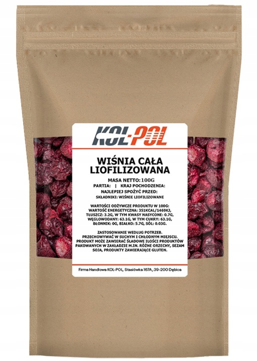WIŚNIE LIOFILIZOWANE 100g Całe Owoce liofilizowane Wiśnia jakość Kol-Pol