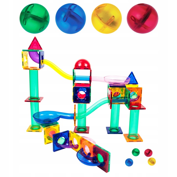 Tor kulkowy Klocki magnetyczne konstrukcyjne edukacyjne70 el kulodrom PTG70