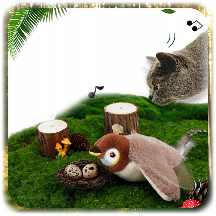 INTERAKTYWNA ZABAWKA DLA KOTA PLUSZOWY PTASZEK PTAK RUCH DŹWIĘK +KOCIMIĘTKA